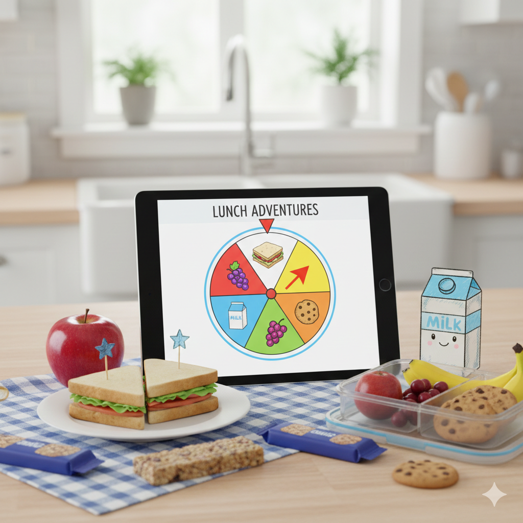 a colorful digital lunch box spinner on a tablet