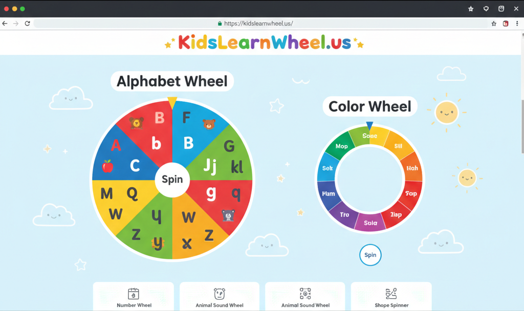 Interactive tools for kids learning with fun featuring alphabet and number wheels